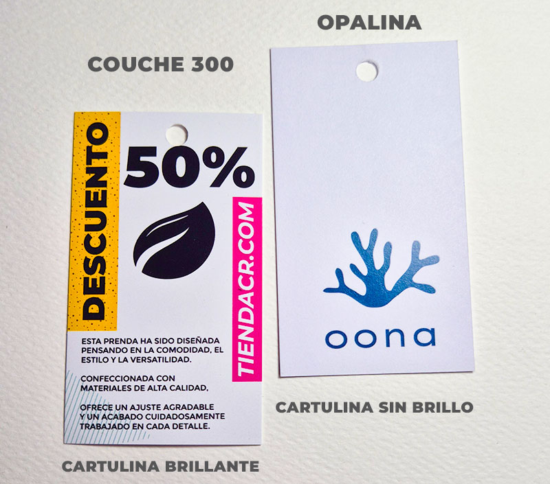 foto de etiquetas en papel Opalina y Couche