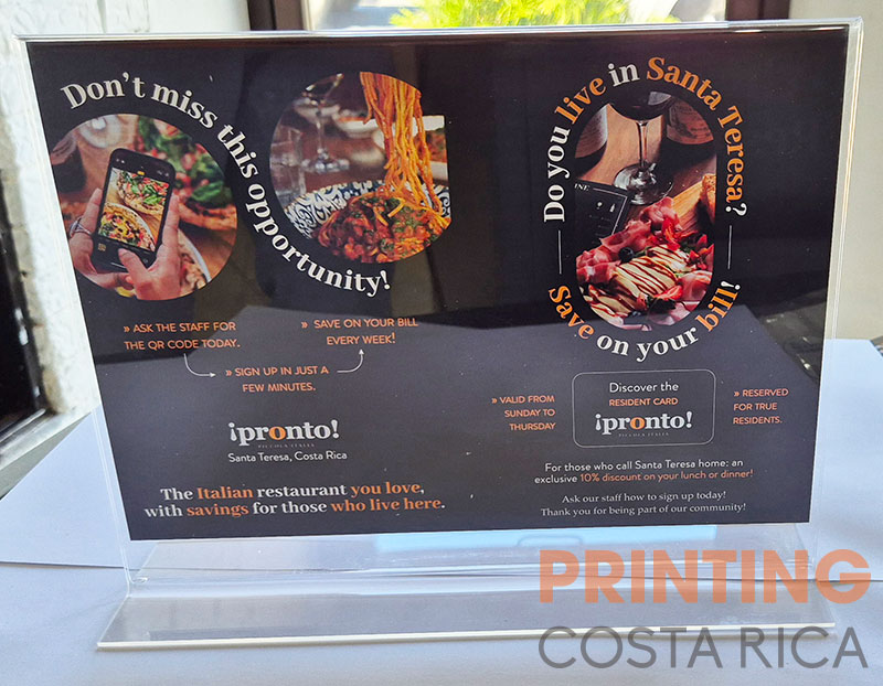 Menus para mesa con acrílico costa rica