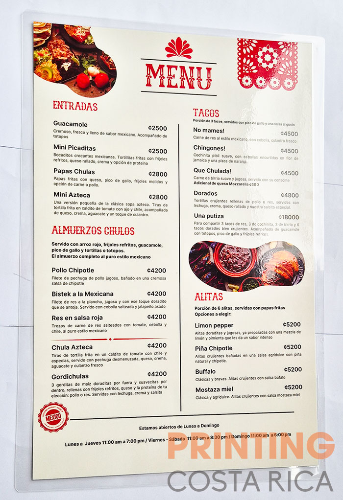 Menu encapsulado costa rica