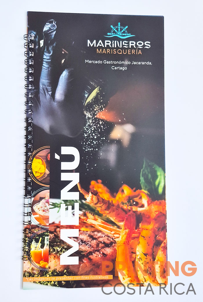 Menu con laminado mate y resorte metálico costa rica
